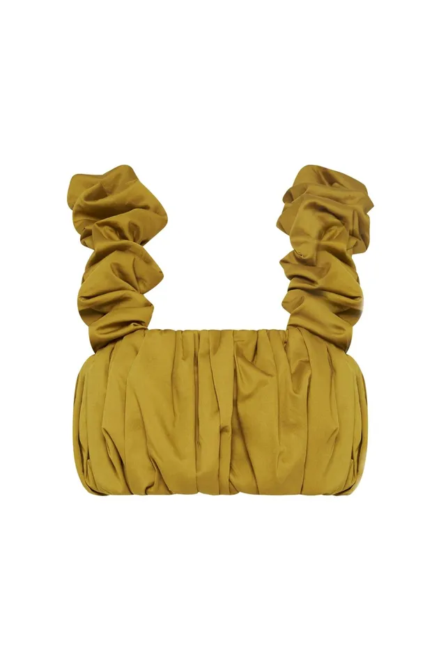 Aje Medina Ruched Cropped Top Olive Green Women Tops