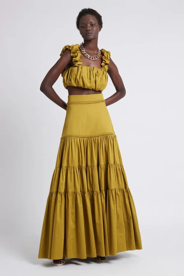 Aje Medina Ruched Cropped Top Olive Green Women Tops
