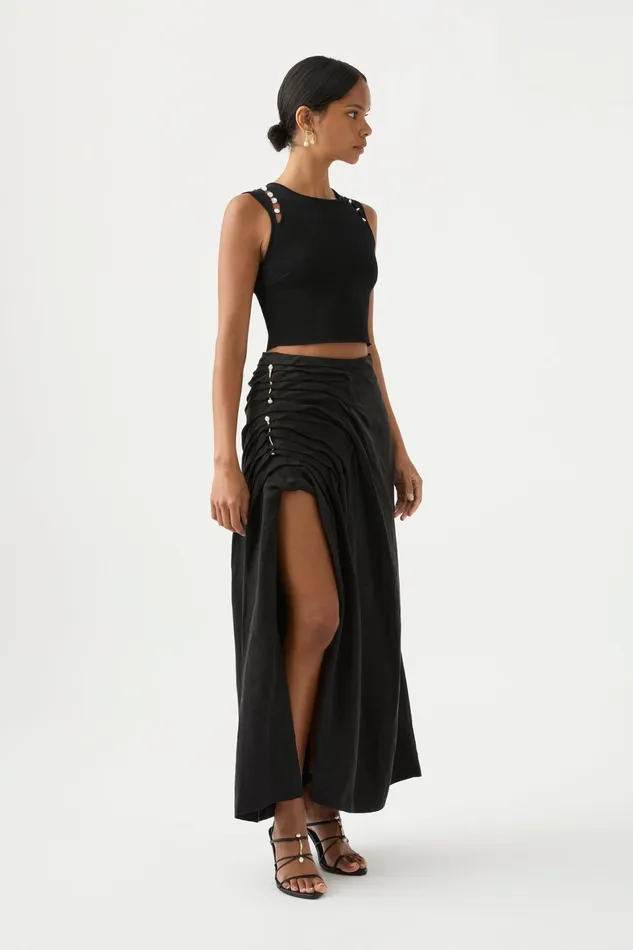 Aje Mika Draped Split Midi Skirt Black Women Skirts