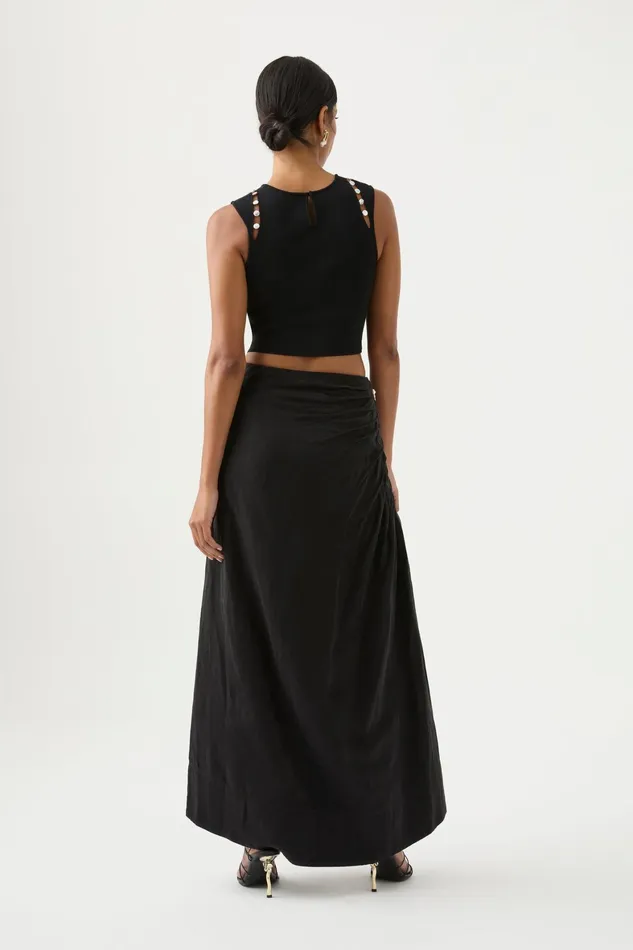 Aje Mika Draped Split Midi Skirt Black Women Skirts