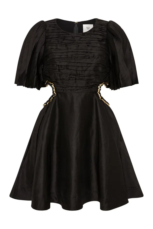 Aje Monica Chain Link Mini Dress Black Women Dresses