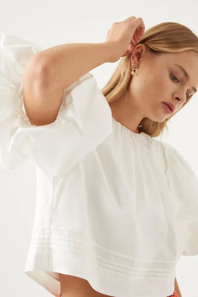 Aje Ney Pin Tuck Detail Top Ivory Women Tops