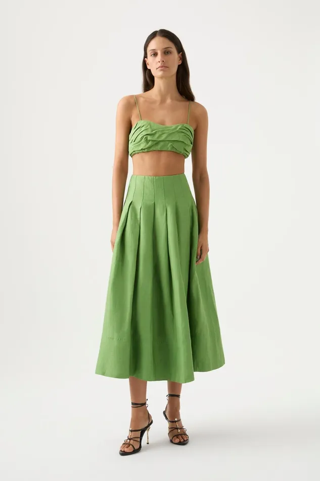 Aje Paradiso Cinched Midi Skirt Fern Green Women Skirts