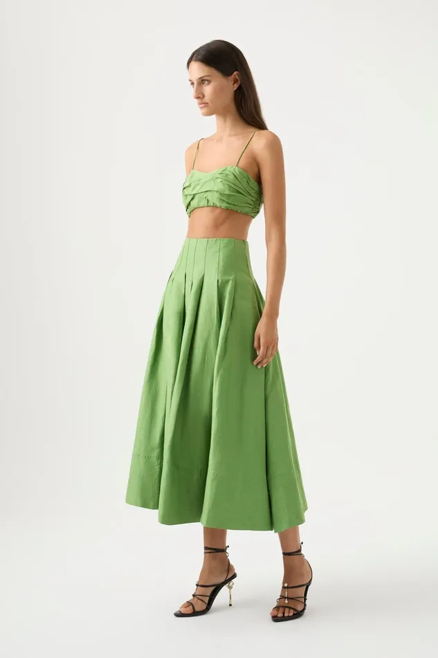 Aje Paradiso Cinched Midi Skirt Fern Green Women Skirts
