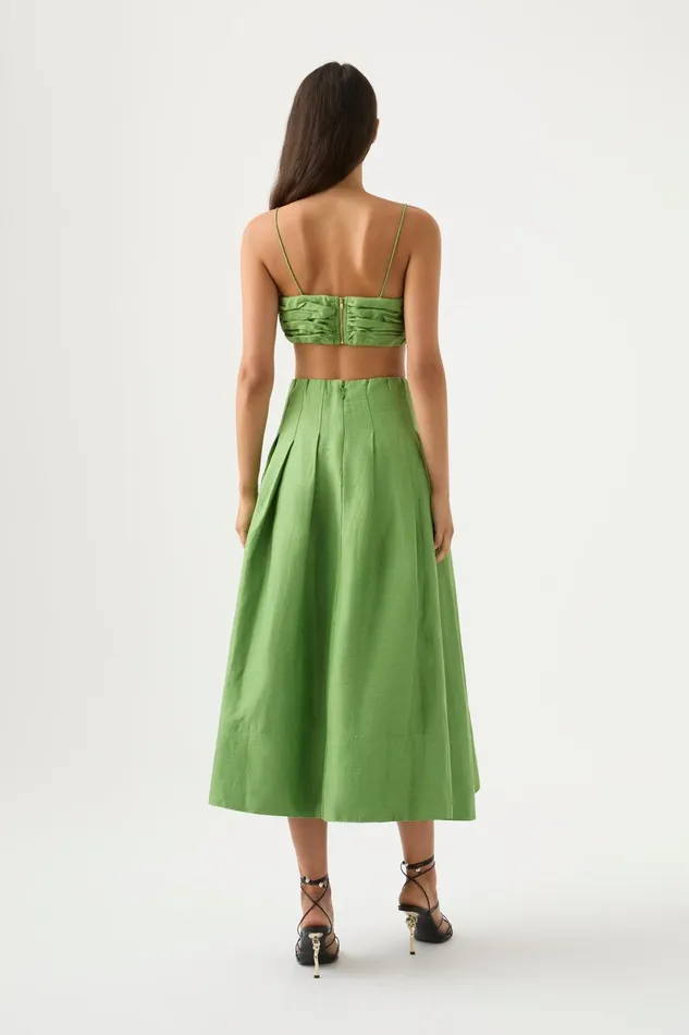 Aje Paradiso Cinched Midi Skirt Fern Green Women Skirts