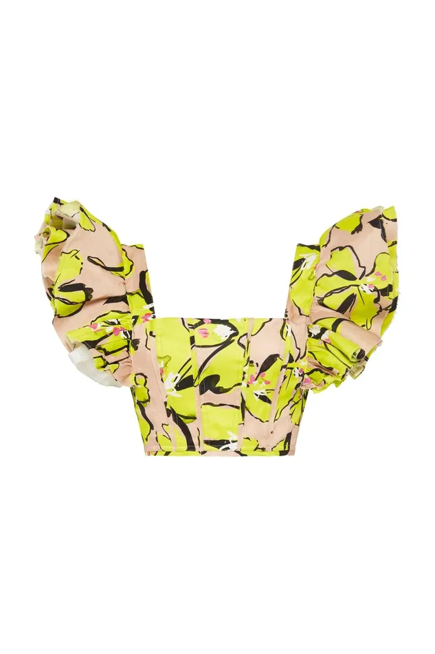 Aje Pelicano Citrus Bloom Frill Cropped Top Citrus Bloom Women Tops