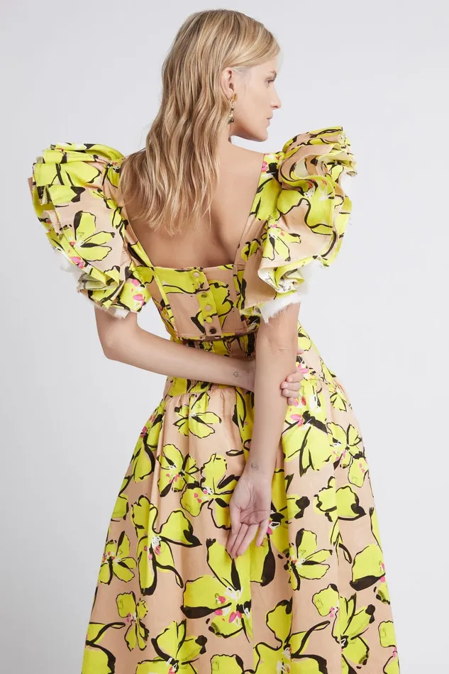 Aje Pelicano Citrus Bloom Frill Cropped Top Citrus Bloom Women Tops