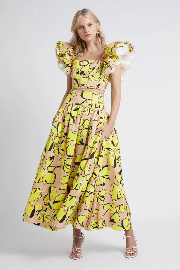Aje Pelicano Citrus Bloom Frill Cropped Top Citrus Bloom Women Tops