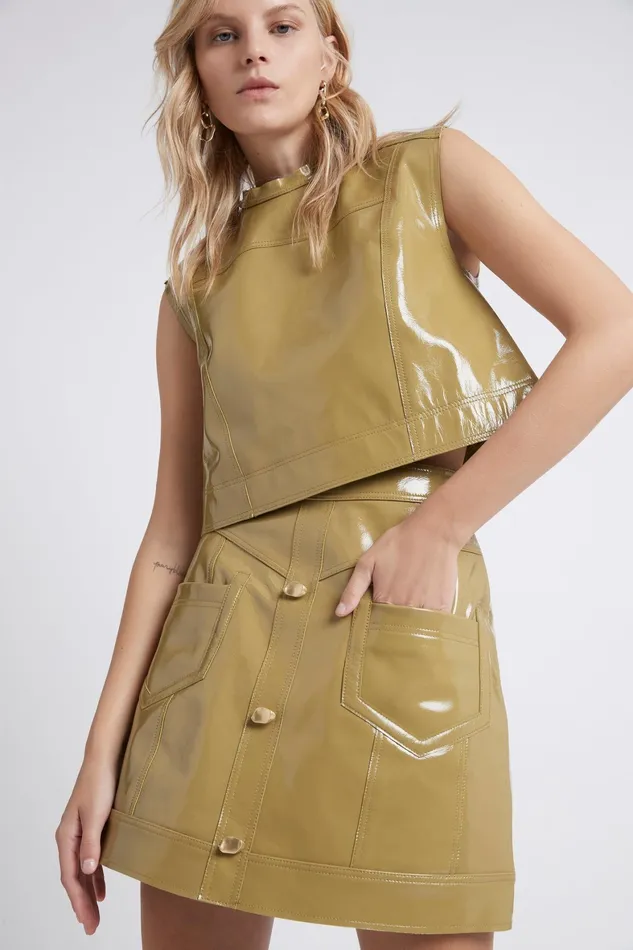 Aje Promenade Leather Pocket Skirt Olive Green Women Skirts