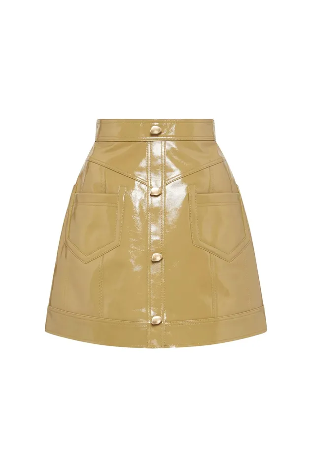 Aje Promenade Leather Pocket Skirt Olive Green Women Skirts
