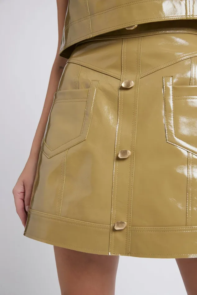 Aje Promenade Leather Pocket Skirt Olive Green Women Skirts