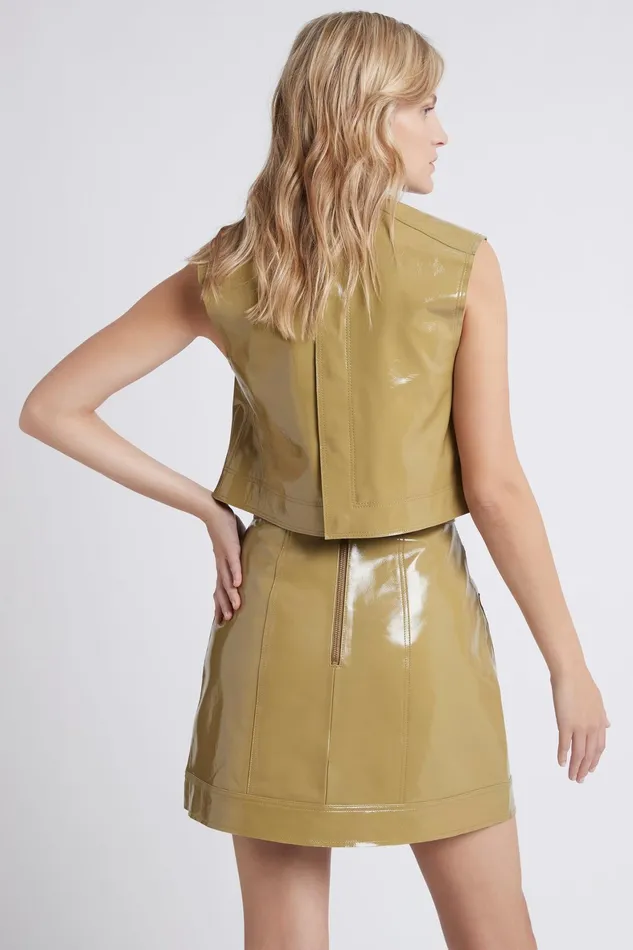 Aje Promenade Leather Pocket Skirt Olive Green Women Skirts
