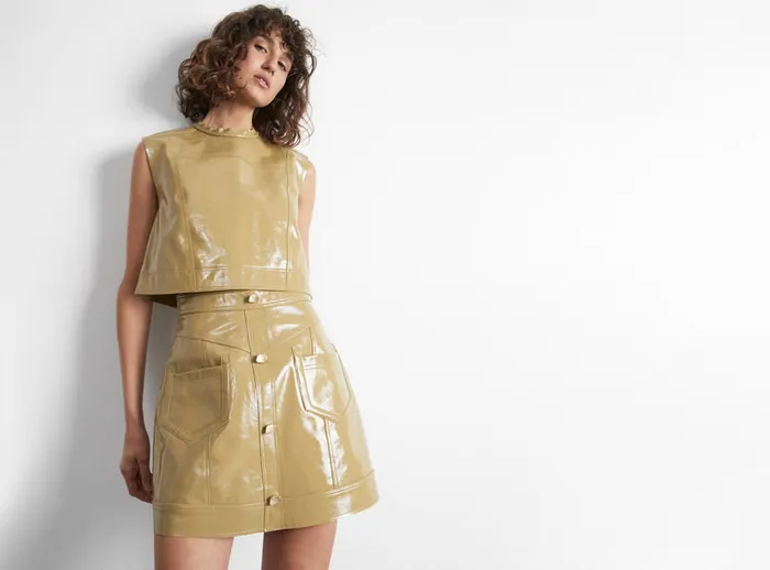 Aje Promenade Leather Pocket Skirt Olive Green Women Skirts