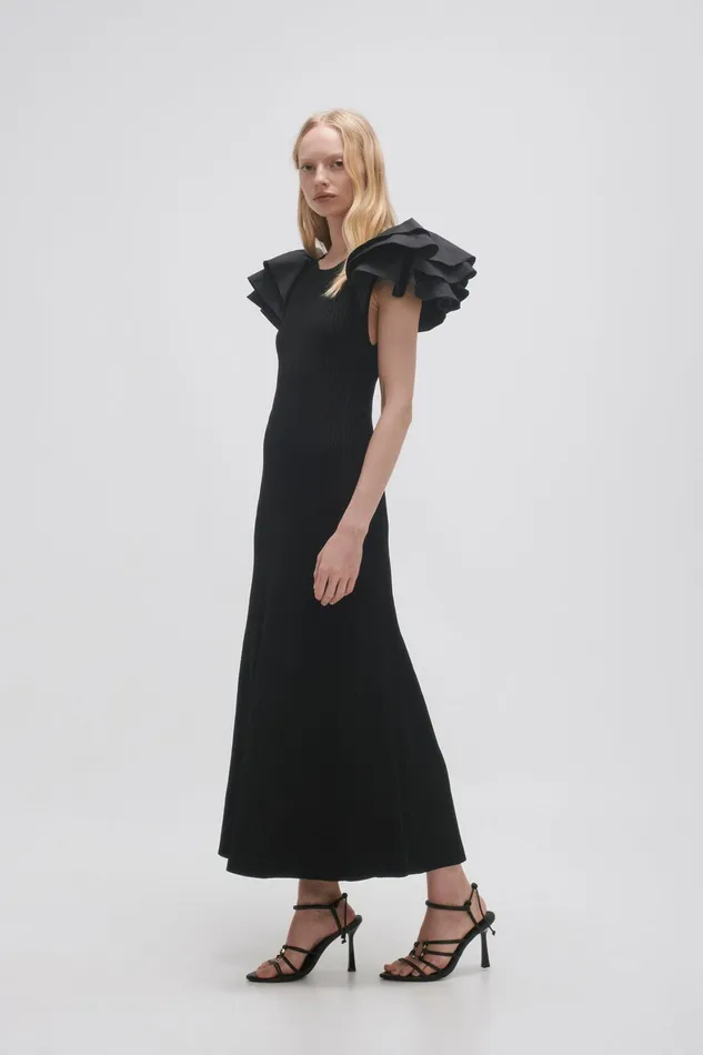 Aje Questa Puff Midi Dress Black Women Dresses
