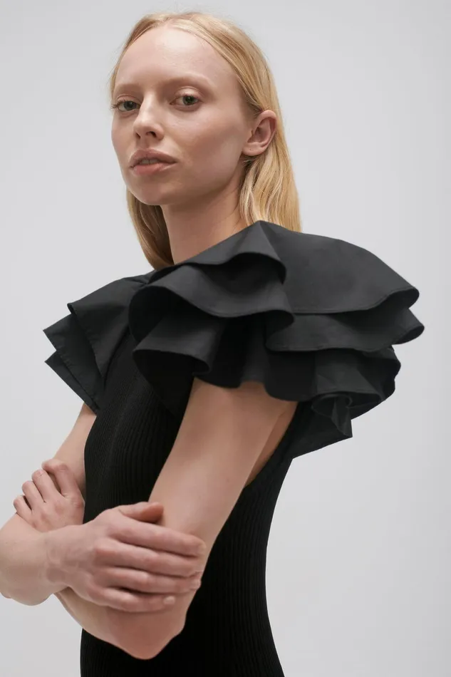 Aje Questa Puff Midi Dress Black Women Dresses