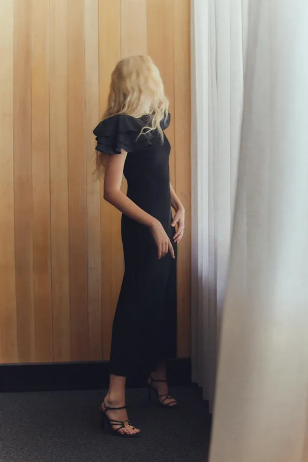 Aje Questa Puff Midi Dress Black Women Dresses