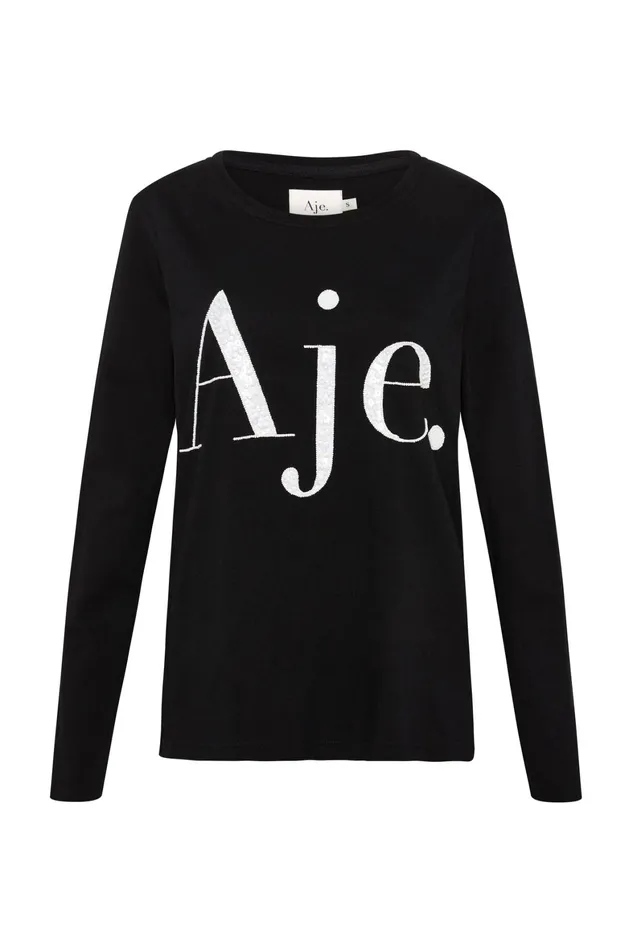 Aje Remi Long Sleeve Logo Tee Blackwhite Logo Women Tees