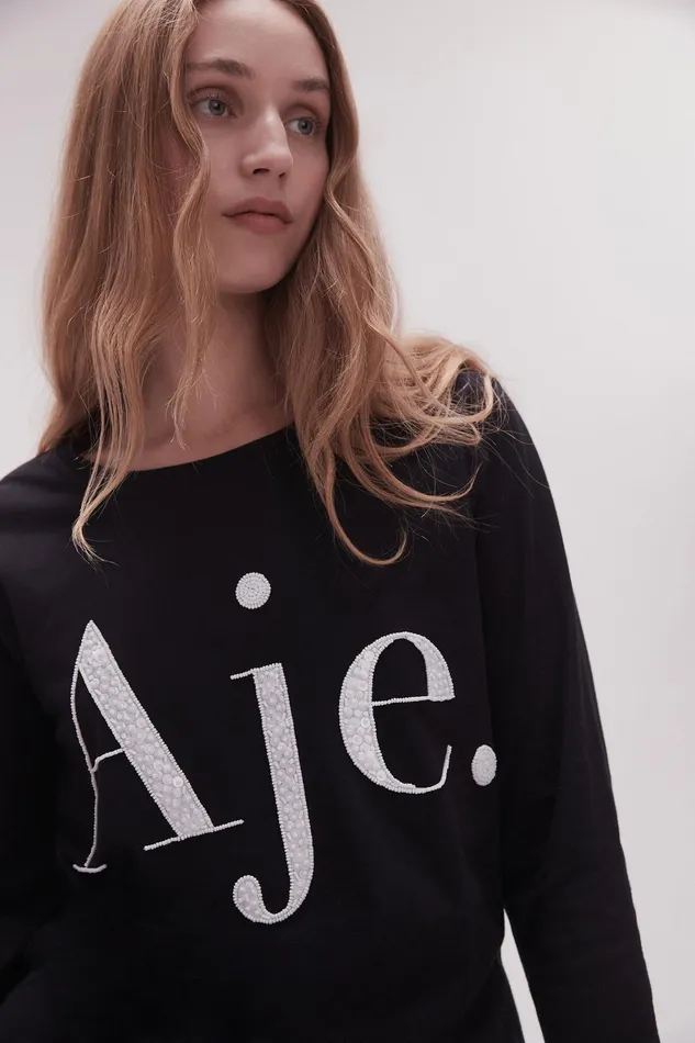 Aje Remi Long Sleeve Logo Tee Blackwhite Logo Women Tees