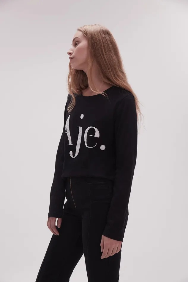 Aje Remi Long Sleeve Logo Tee Blackwhite Logo Women Tees