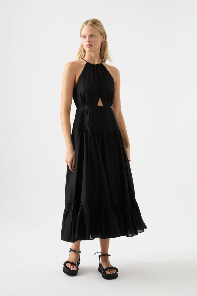 Aje Renata Eyelash Midi Dress Black Women Dresses