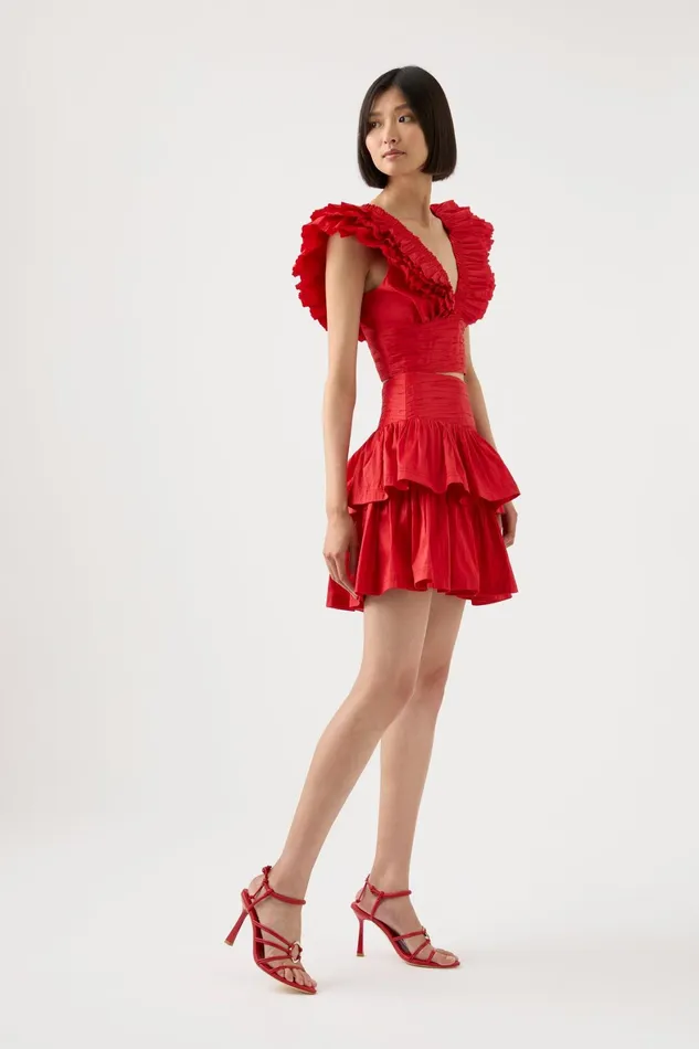 Aje Rhythmic Tiered Frill Skirt Scarlet Red Women Skirts
