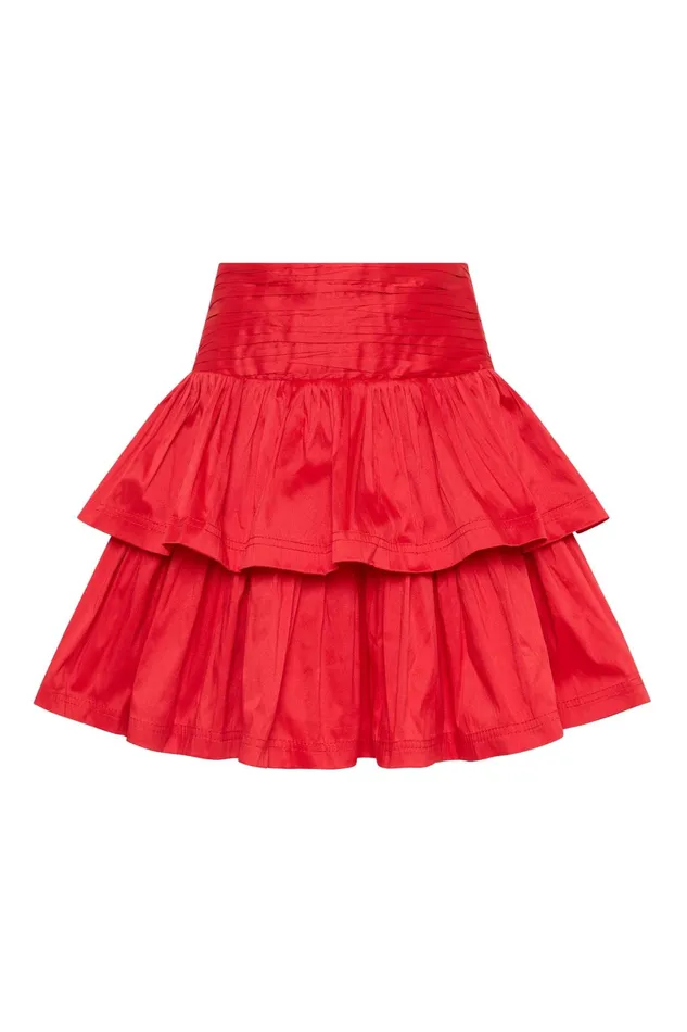 Aje Rhythmic Tiered Frill Skirt Scarlet Red Women Skirts