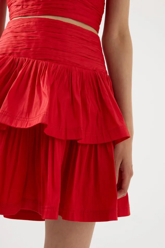 Aje Rhythmic Tiered Frill Skirt Scarlet Red Women Skirts