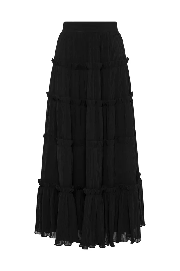 Aje Robyn Tiered Maxi Skirt Black Women Skirts