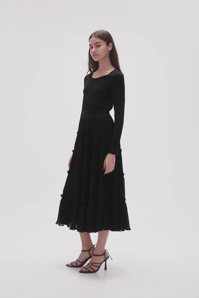 Aje Robyn Tiered Maxi Skirt Black Women Skirts
