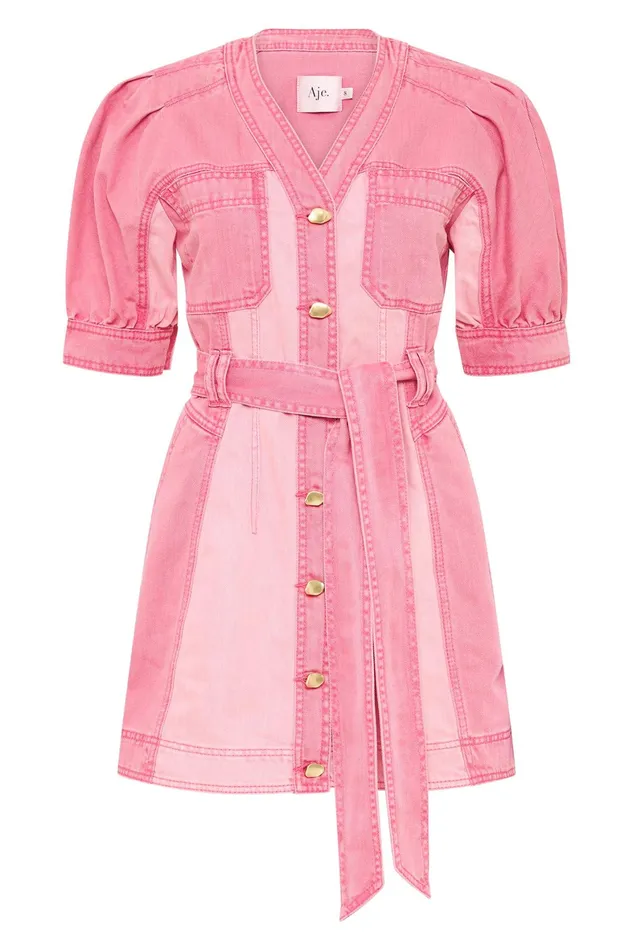 Aje Shades Pink Denim Dress Two Tone Pink Women Dresses