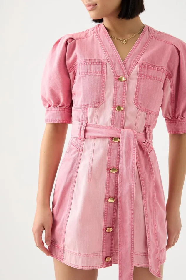 Aje Shades Pink Denim Dress Two Tone Pink Women Dresses