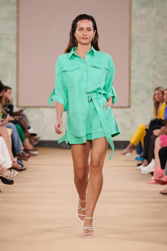Aje Signal Ruched Sleeve Shirt Marine Green Women Tops