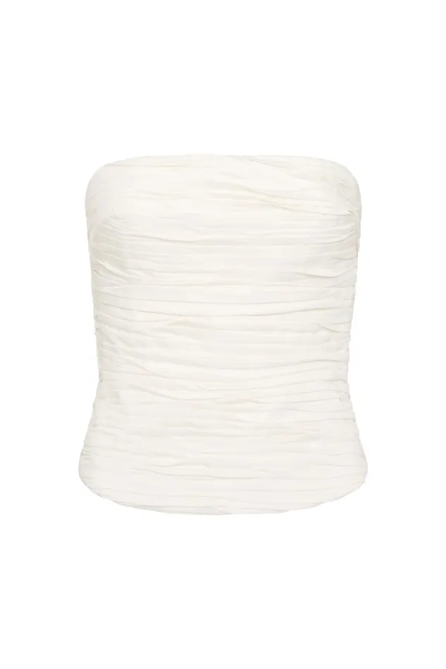 Aje Sunbeam Ruched Bustier Ivory Women Tops