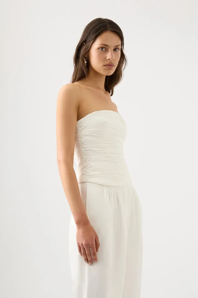 Aje Sunbeam Ruched Bustier Ivory Women Tops
