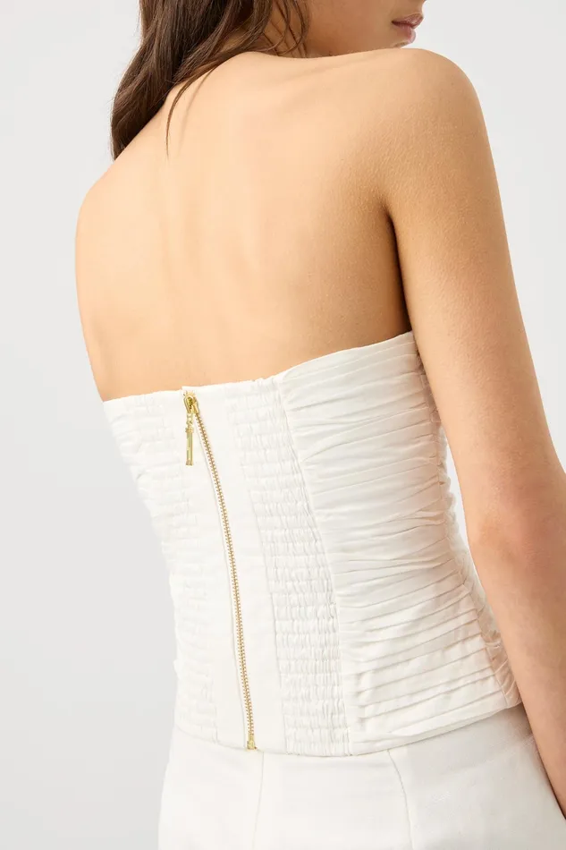 Aje Sunbeam Ruched Bustier Ivory Women Tops