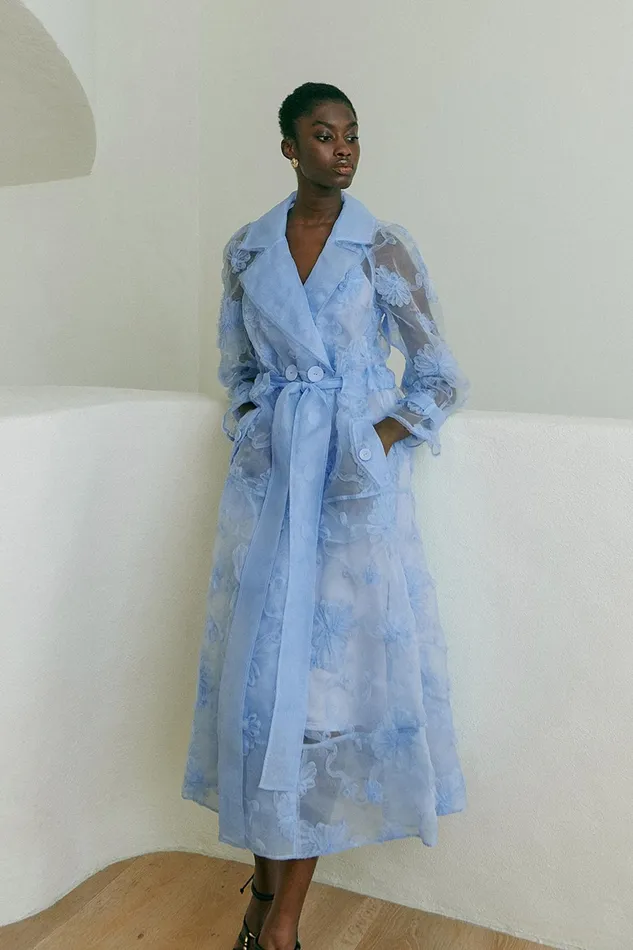 Aje Ursula Trench Coat Dress Light Sky Blue Women Dresses
