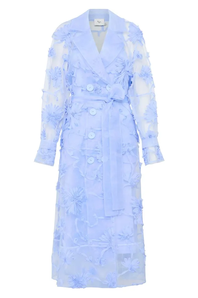 Aje Ursula Trench Coat Dress Light Sky Blue Women Dresses