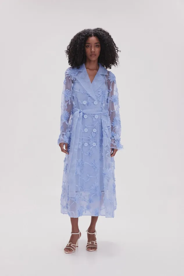 Aje Ursula Trench Coat Dress Light Sky Blue Women Dresses