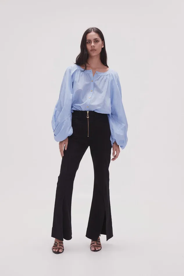 Aje Violet Knot Sleeve Blouse Light Sky Blue Women Tops