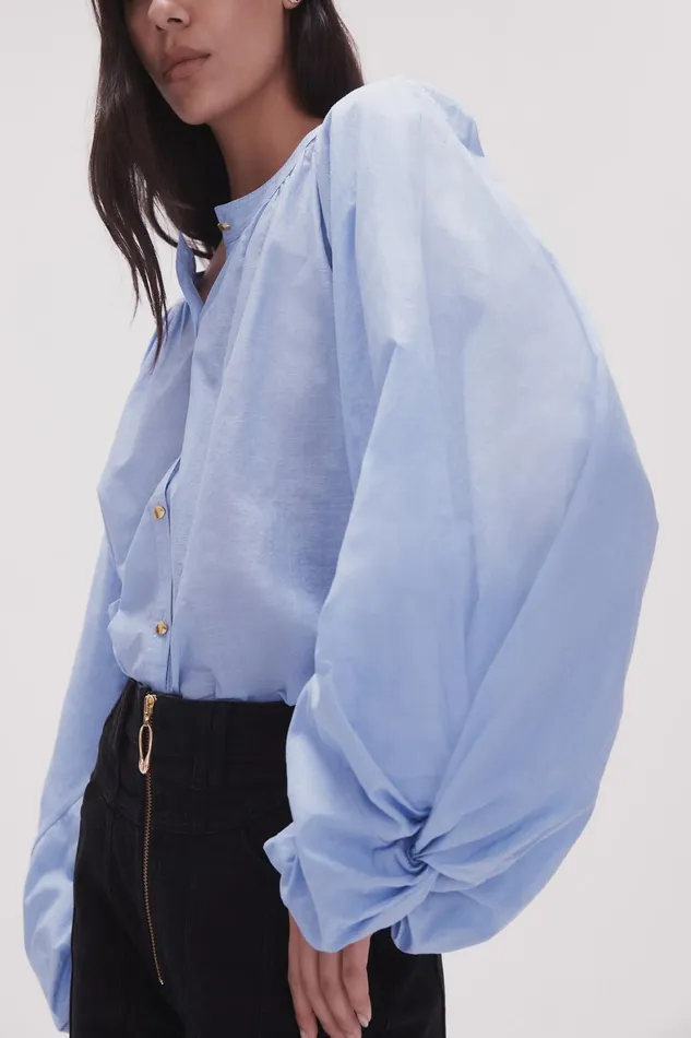 Aje Violet Knot Sleeve Blouse Light Sky Blue Women Tops