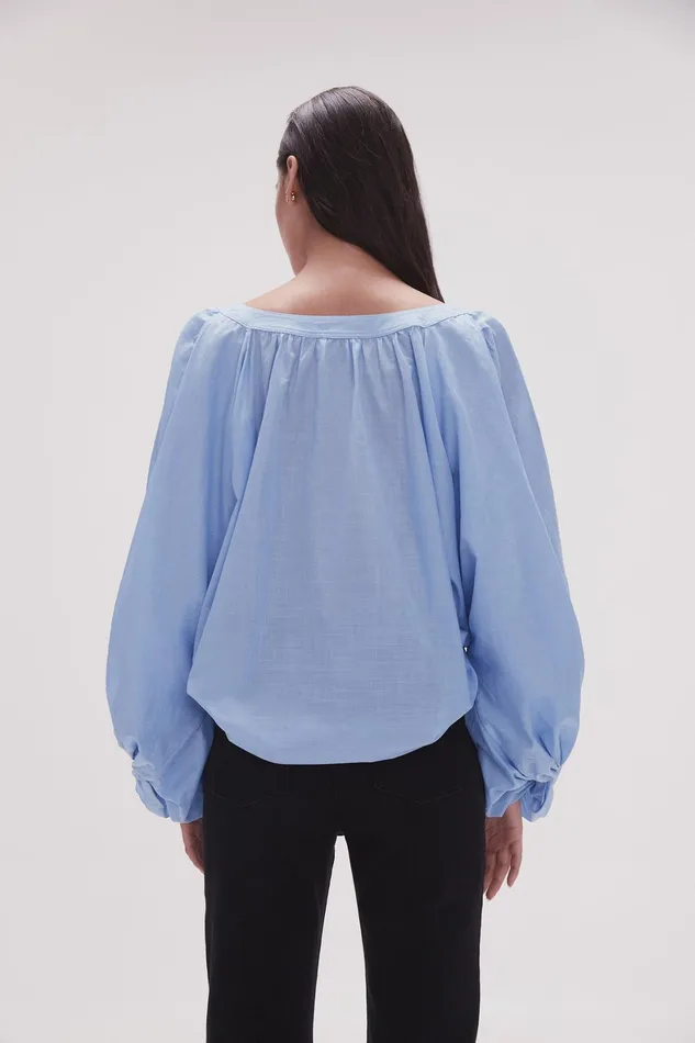 Aje Violet Knot Sleeve Blouse Light Sky Blue Women Tops