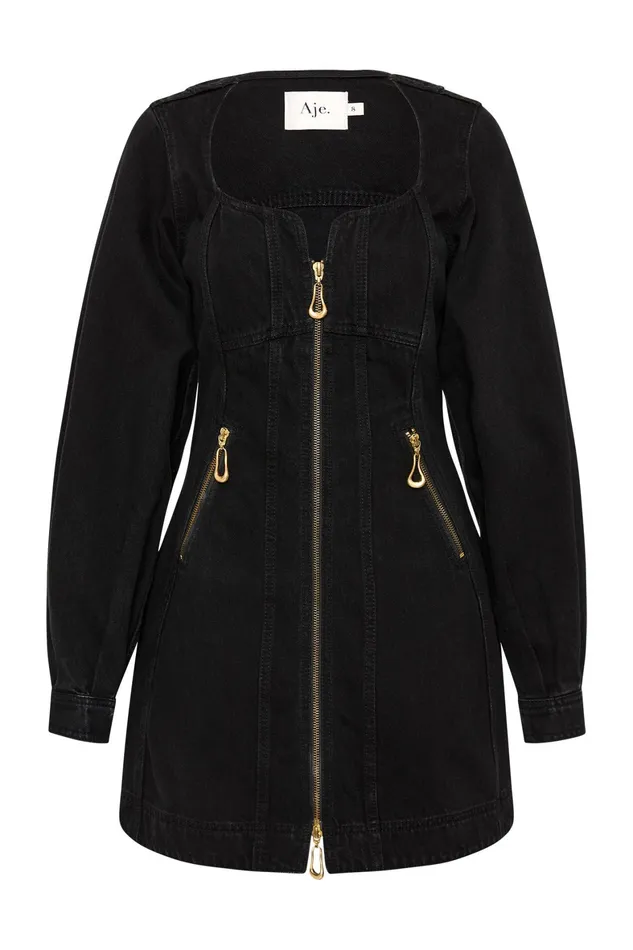 Aje Willa Denim Mini Dress Black Women Dresses