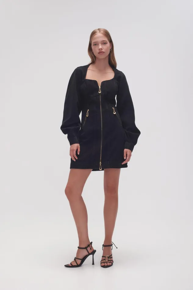 Aje Willa Denim Mini Dress Black Women Dresses