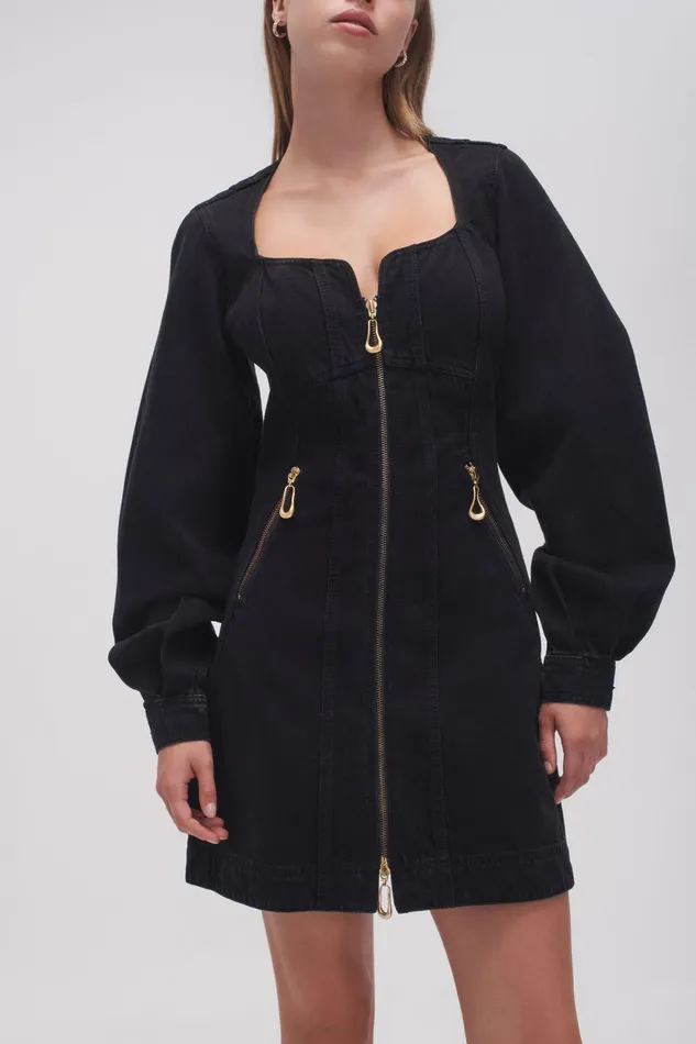 Aje Willa Denim Mini Dress Black Women Dresses