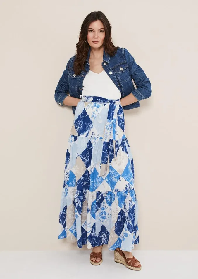 Akia Patchwork Maxi Skirt Bluemulti Women Phase Eight Skirts