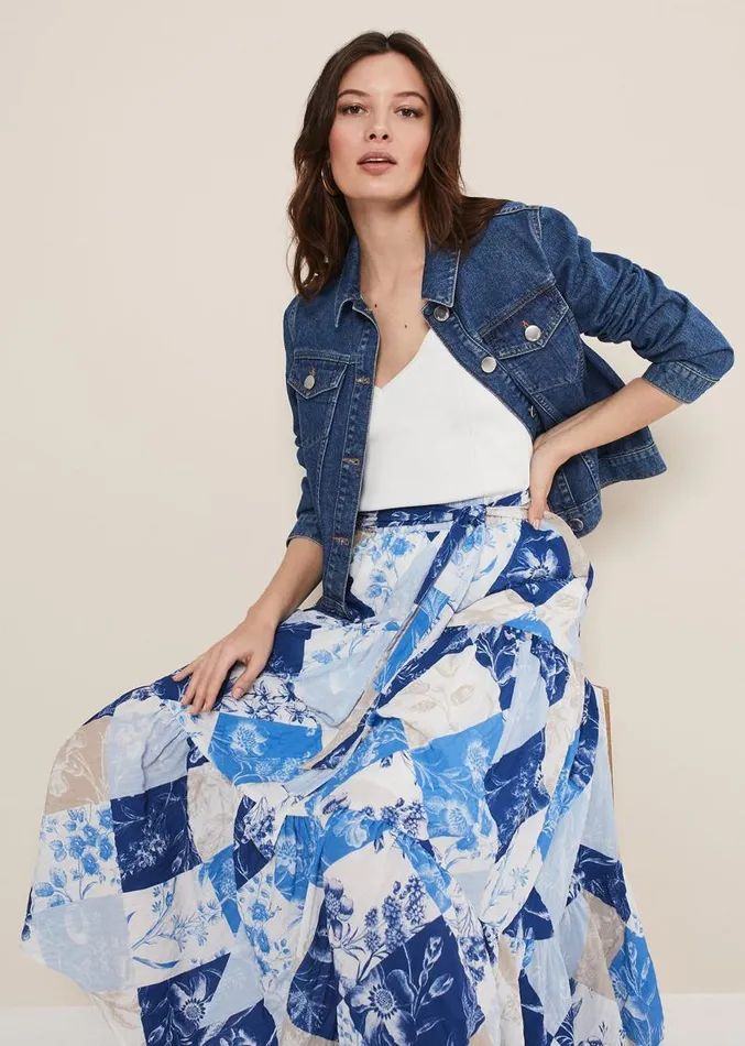 Akia Patchwork Maxi Skirt Bluemulti Women Phase Eight Skirts
