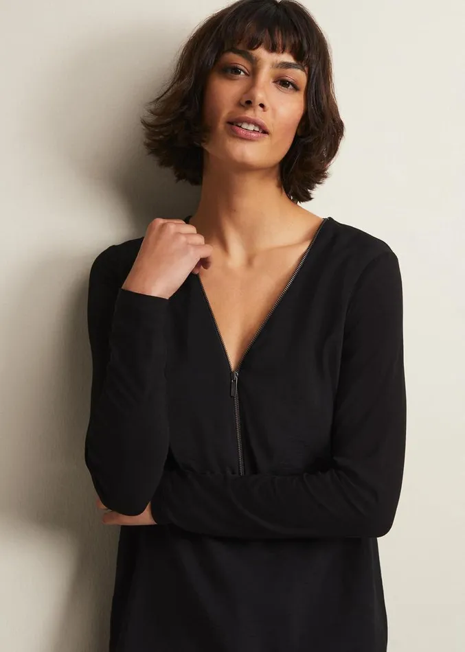 Alaina Longline Zip Detail Tunic Black Women Phase Eight Tops and TShirts