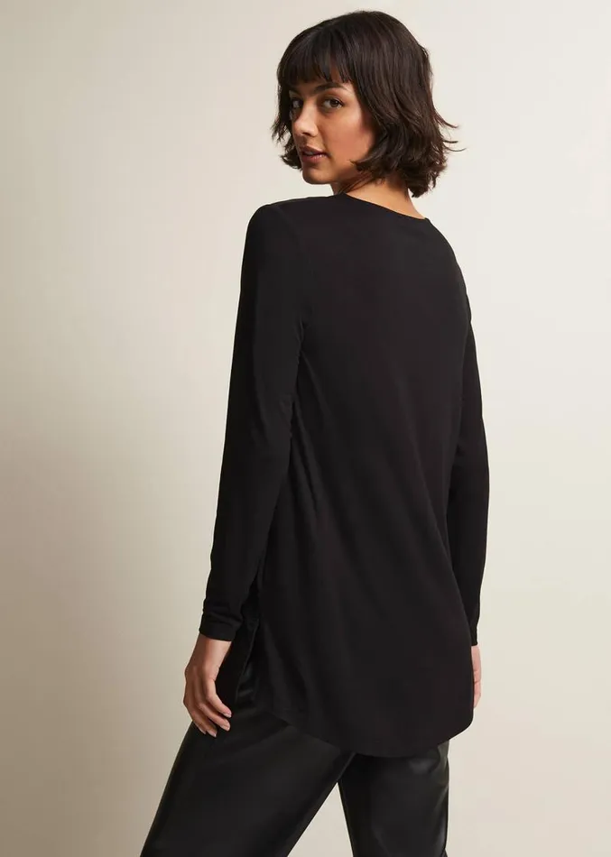 Alaina Longline Zip Detail Tunic Black Women Phase Eight Tops and TShirts