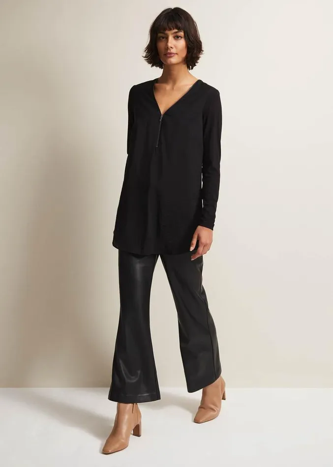 Alaina Longline Zip Detail Tunic Black Women Phase Eight Tops and TShirts