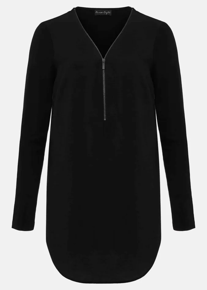 Alaina Longline Zip Detail Tunic Black Women Phase Eight Tops and TShirts